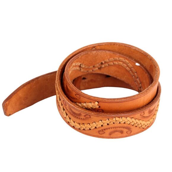 HANDCRAFTED TAN BROWN GENUINE LEATHER 1.5"Wd CASUAL DRESS MEN'S BELT Sz 42 (F63 - Picture 3 of 13